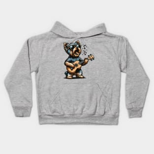 Dog Playing Guitar Singing Yorkshire Terrier Funny Yorkie Kids Hoodie